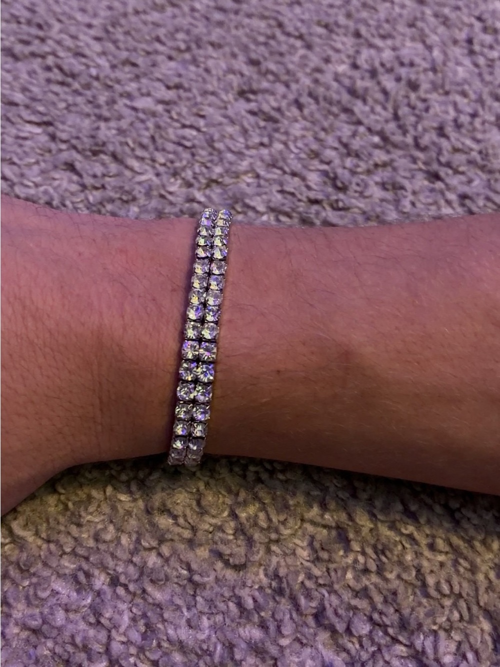 Fashion Jewelry Silver-Tone Double Row Crystal Bracelet